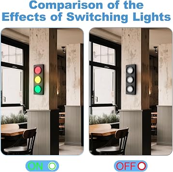 yamxun Traffic Light Lamp Decor on Wall: Remote Control LED with Easy Installation - Stop Signal Adjustable Color Green Red Yellow - Retro Industrial Design for Kids Room Classroom Bedroom Party Bar