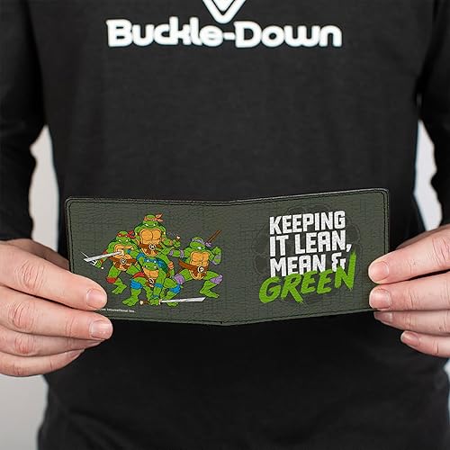 Vista 4 de Nickelodeon Buckle-Down - Cartera plegable de poliuretano para hombre, mantén tu peso Lean, Mean & Green + Classic TMNT Group Pose Gray, multicolor