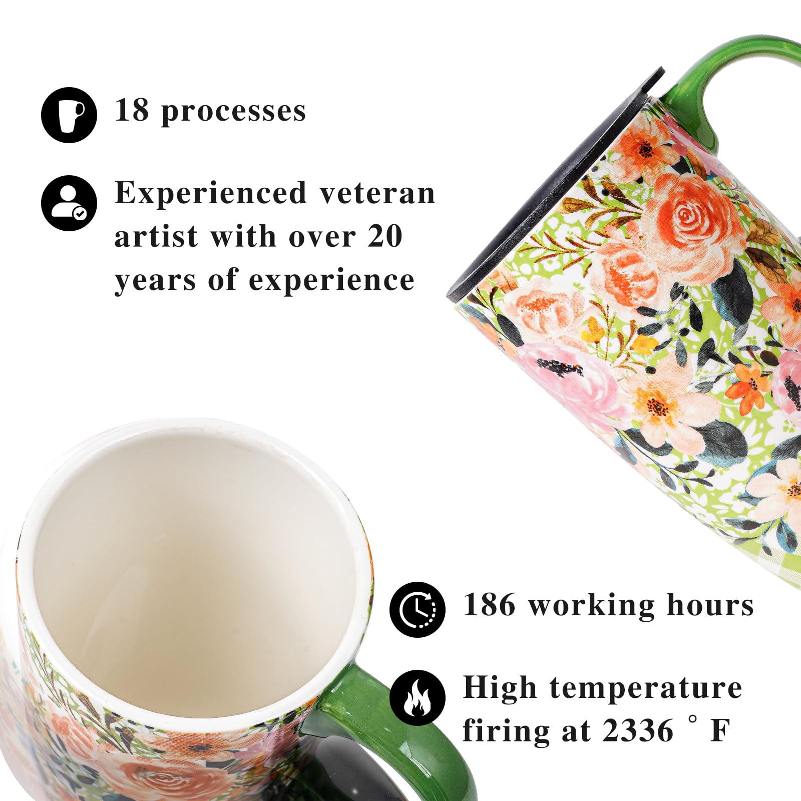 Topadorn Ceramic Travel Mug with Lid and Handle, Large Capacity 17 Oz Coffee Cup, Latte Teacup, Milk Mug - Image 4