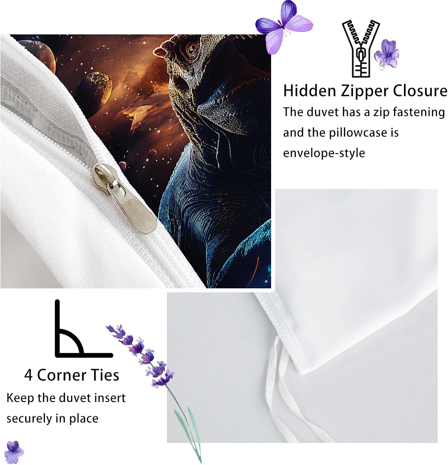 AILONEN Boys Dinosaur Duvet Cover Set Twin,3-Piece Galaxy Outer Space Jungle Animal Comforter Cover Set,3D Planet Printed Dinosaur Quilt Cover + 2 Pillowcases