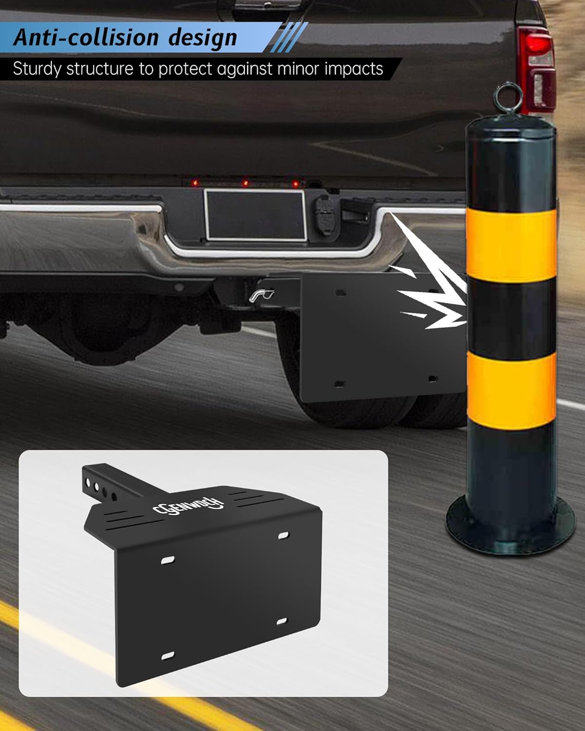 Trailer Hitch License Plate Holder Bracket, Metal Universal License Plate Mount with Pedal, No Drilling Required, Suitable for Trucks/SUV/RV with 2" Receiver