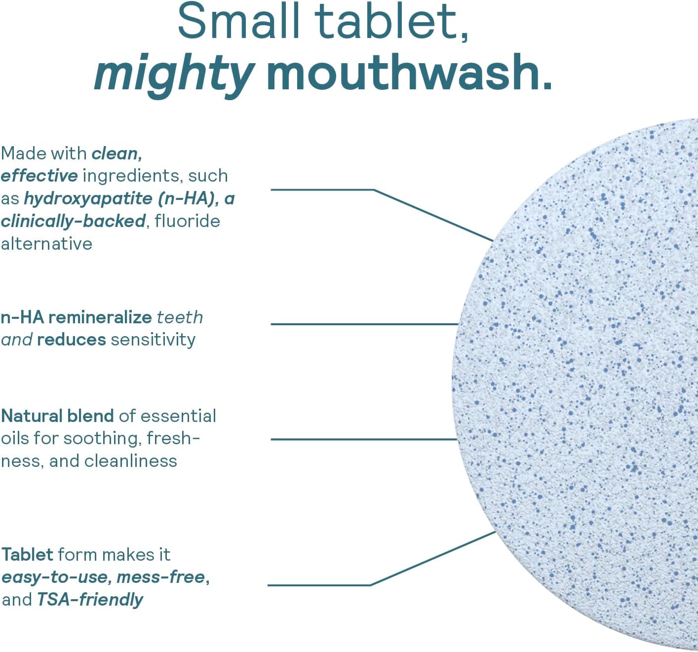 Huppy Mouthwash Tablets, Nano Hydroxyapatite, Alcohol Free and Fluoride Free, Natural Fresh Breath, Remineralizing, SLS Free, Plastic Free, Travel Friendly Chewable Tabs, Cool Mint Flavor, 124 Count
