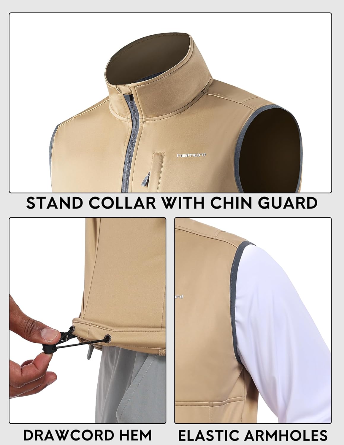 Haimont Men's Lightweight Vest Windproof Sleeveless Jacket Outerwear Multi-Pockets Zip Up for Hiking Running - Image 3