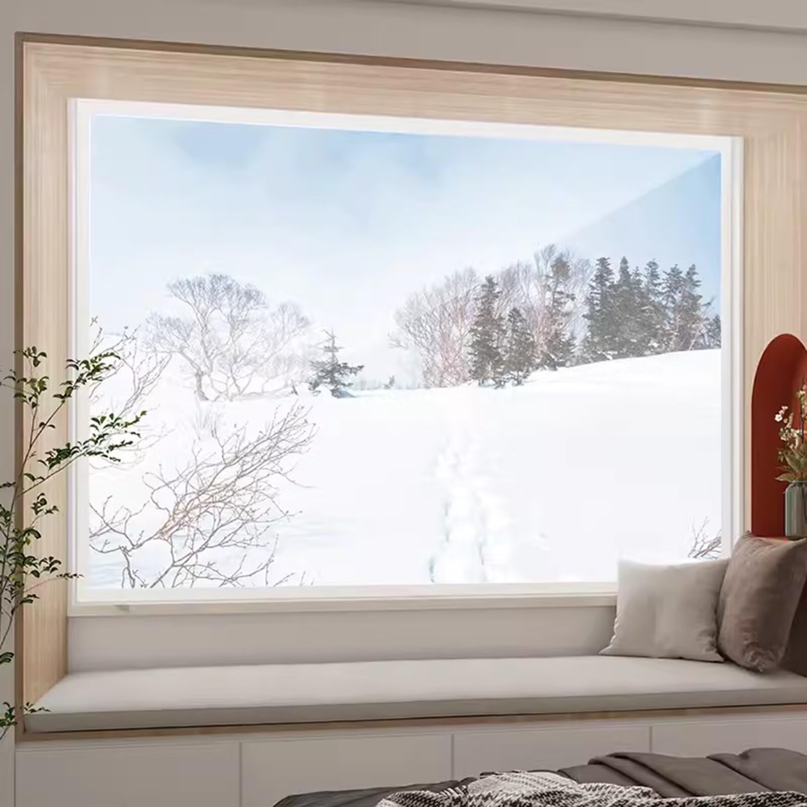 Kit de aislamiento para ventanas, plástico para ventanas, cubierta para ventanas para el invierno, Fácil instalación con cinta autoadhesiva de gancho y bucle de 135x195cm, Blanco