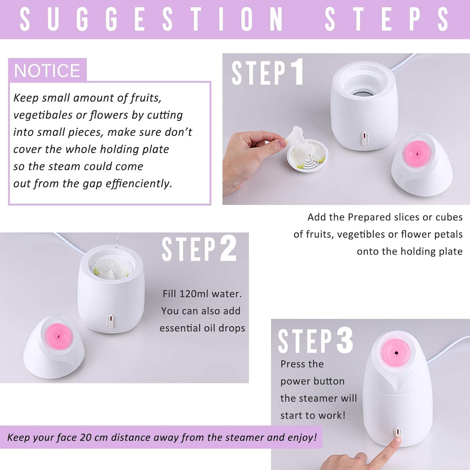 Facial steamer, GreenLife Nano Ionic Face Steamer can add Essential Oil Milk Fruit Vegetable Steamer Warm Mist steam Home Sauna SPA Face Humidifier for Moisturizing Cleansing Pores home use White : Beauty & Personal Care