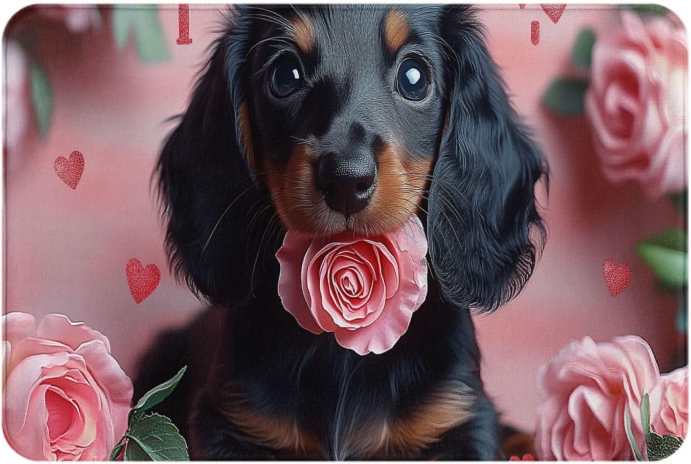 Carpet, Cute Puppy and Flowers, Create a Festive Atmosphere, Practical Floor Decoration Gift, Creative Shoe Cleaning mat 17x30 inches dust Removal, Non-Slip, Washable Flannel Material
