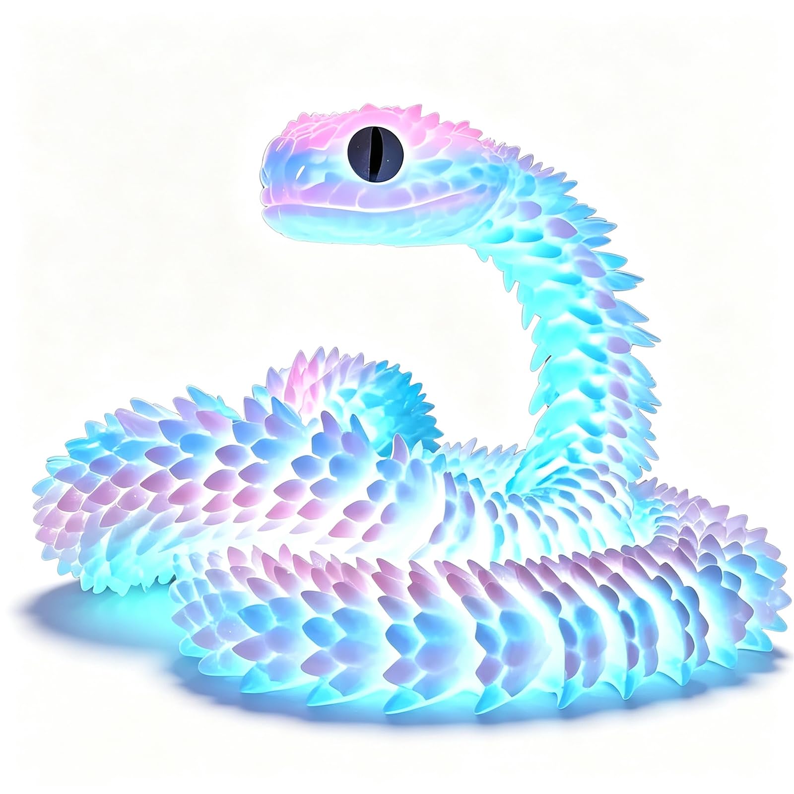Moxychrony 3D Printed Snake, Glow in The Dark Articulated Fidget Toy with Realistic Scales & Flexible Joints, 3D Printed Animals Decor for Kids Adults Home Office Desktop & Birthday Gifts