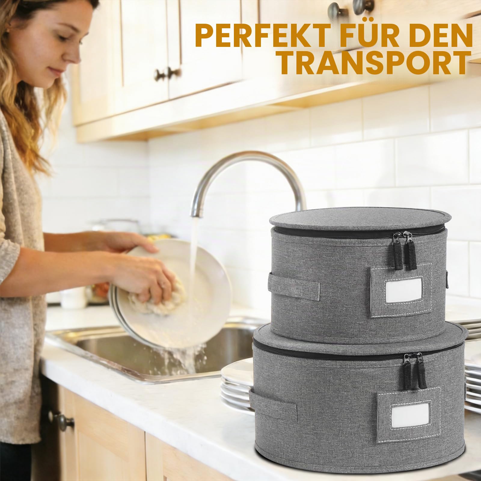 Aufbewahrungsbox für Geschirr, 5-tlg Filz Tellerhalter Aufbewahrungsbox mit Trennwänden und 48 Filztrennern für Teller, Becher, Essgeschirr, Weingläser, Becher, Platzsparend