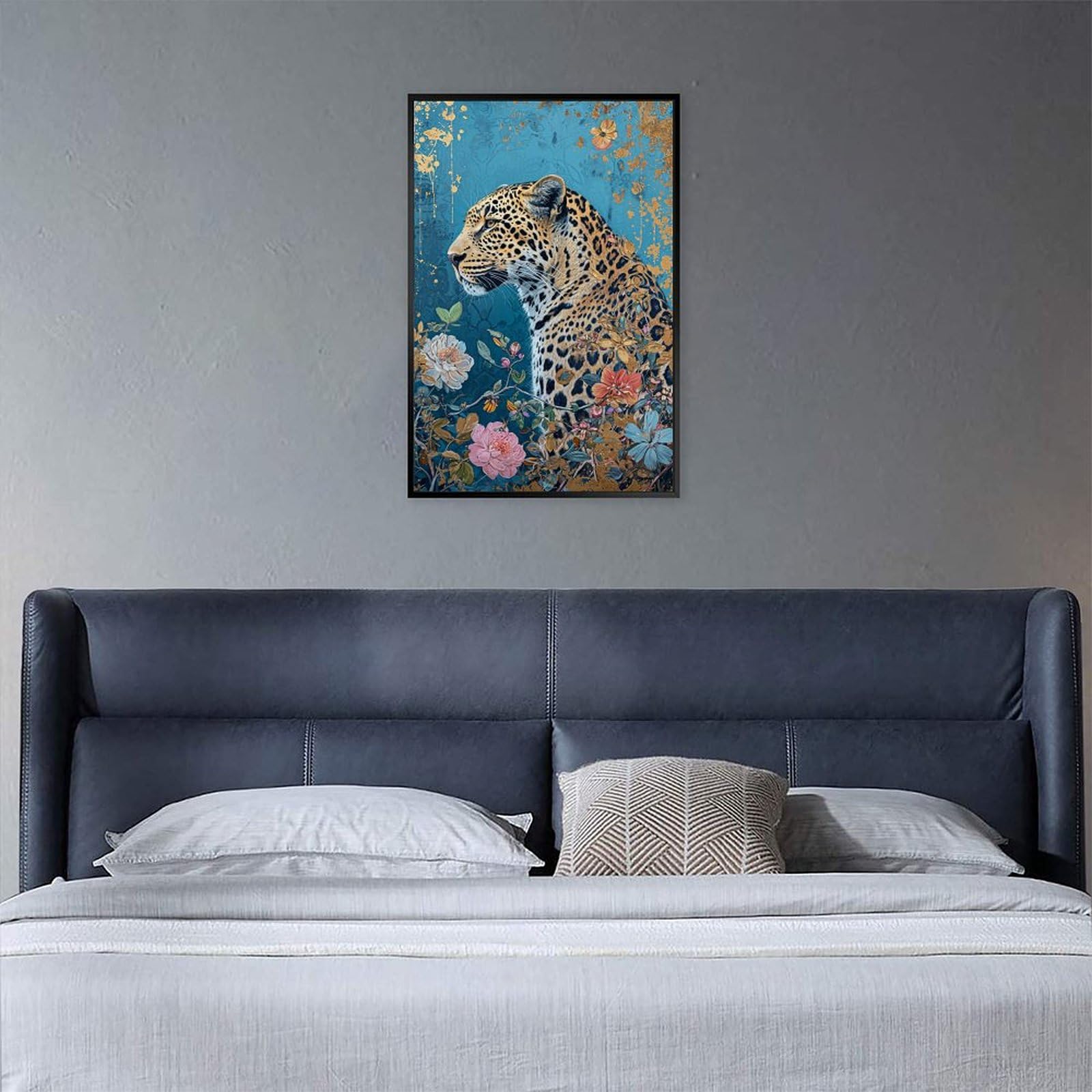 Amazon.co.jp: 絵画 花に囲まれたヒョウ アートパネル ポスター 動物
