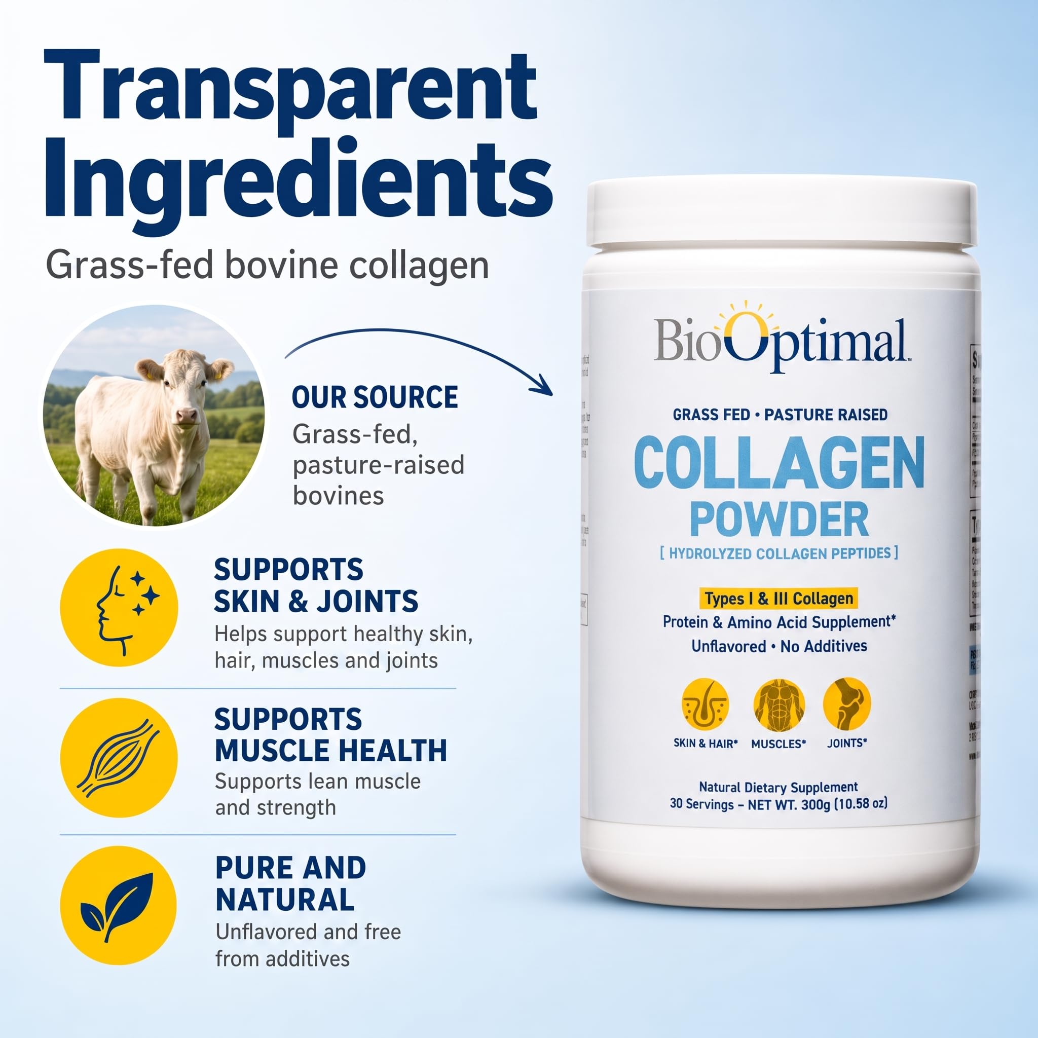 BioOptimal Grass-Fed Hydrolyzed Collagen Powder, Unflavored, Skin & Joints — Amazon image 7