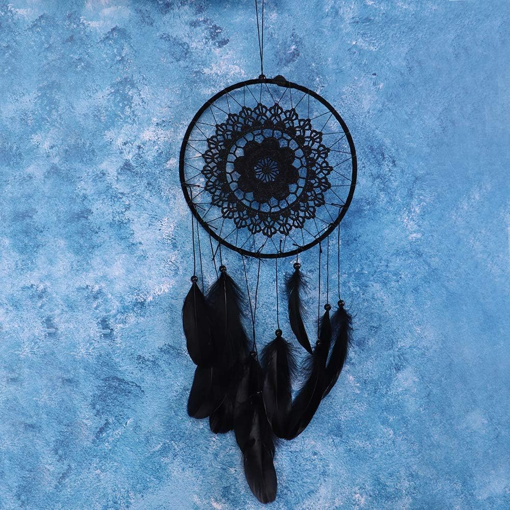 Dreamcatcher Noir Plumes Ornement Murale Décoration Chambre