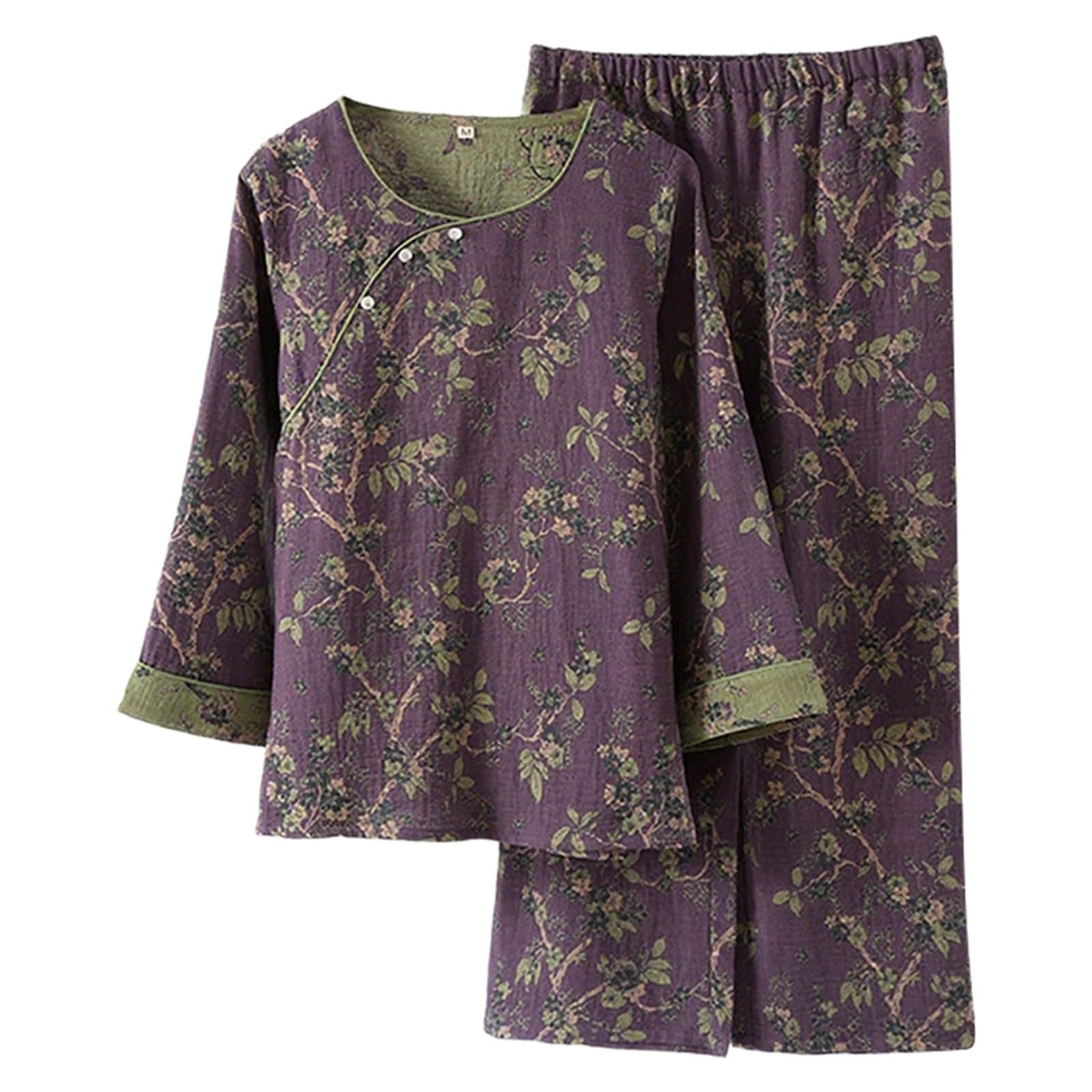 WWricotta Set Pigiama Jacquard Donna - Maniche a 3/4, Scollo Obliquo Raffinato, Morbido e Caldo, Ideale per Tutte Le Stagioni