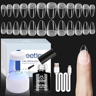 Beetles Etch-X Gel Nail Kit: 504pcs Almond Short Tips, 9-in-1 Glue, Mini LED Lamp - DIY Press-On Extensions at Home