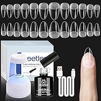 Vista 1 de Beetles Gel Nail Kit Etch-X, Almond Short, 504pcs 12 Sizes Nail tips, with 9 in 1 Nail Glue Mini LED Light, Acrylic Half Matte Tips Press On Nail
