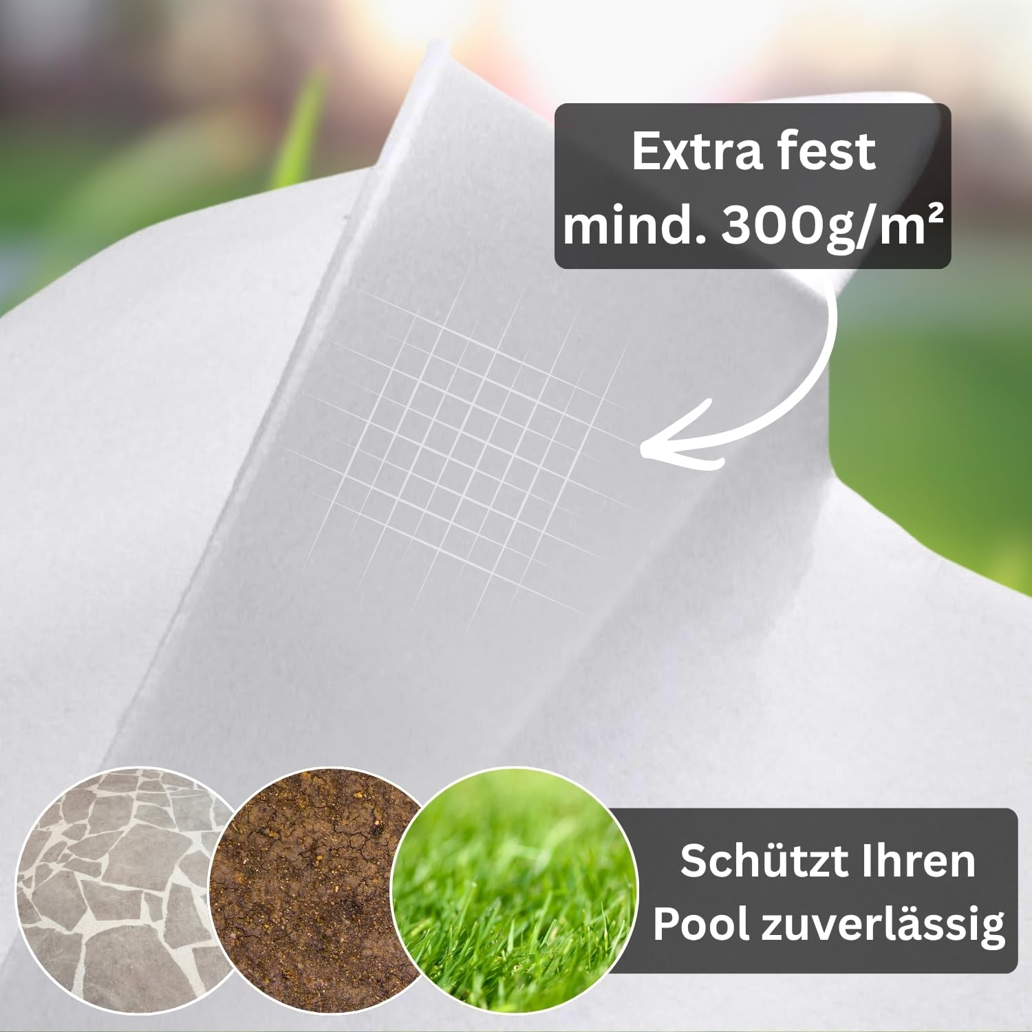 Bodenschutzvlies Rundpool Ø 5,00 m 300g/m² Pool Schutzvlies Weiß Polypropylen Winterfest
