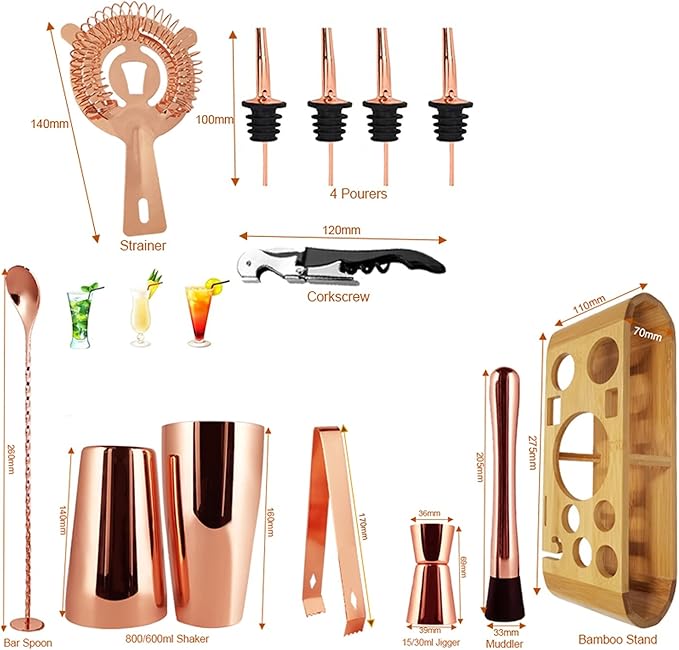 Set de Coctelera Boston de Acero Inoxidable WALDOR 12 Piezas miniatura 2