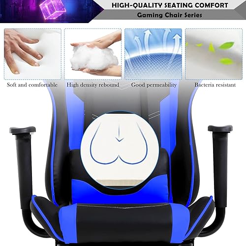 Miniatura 6 de Reposacabezas de soporte lumbar para computadora de PC, respaldo alto, para oficina, videojuegos, silla giratoria para niños o adultos, azul