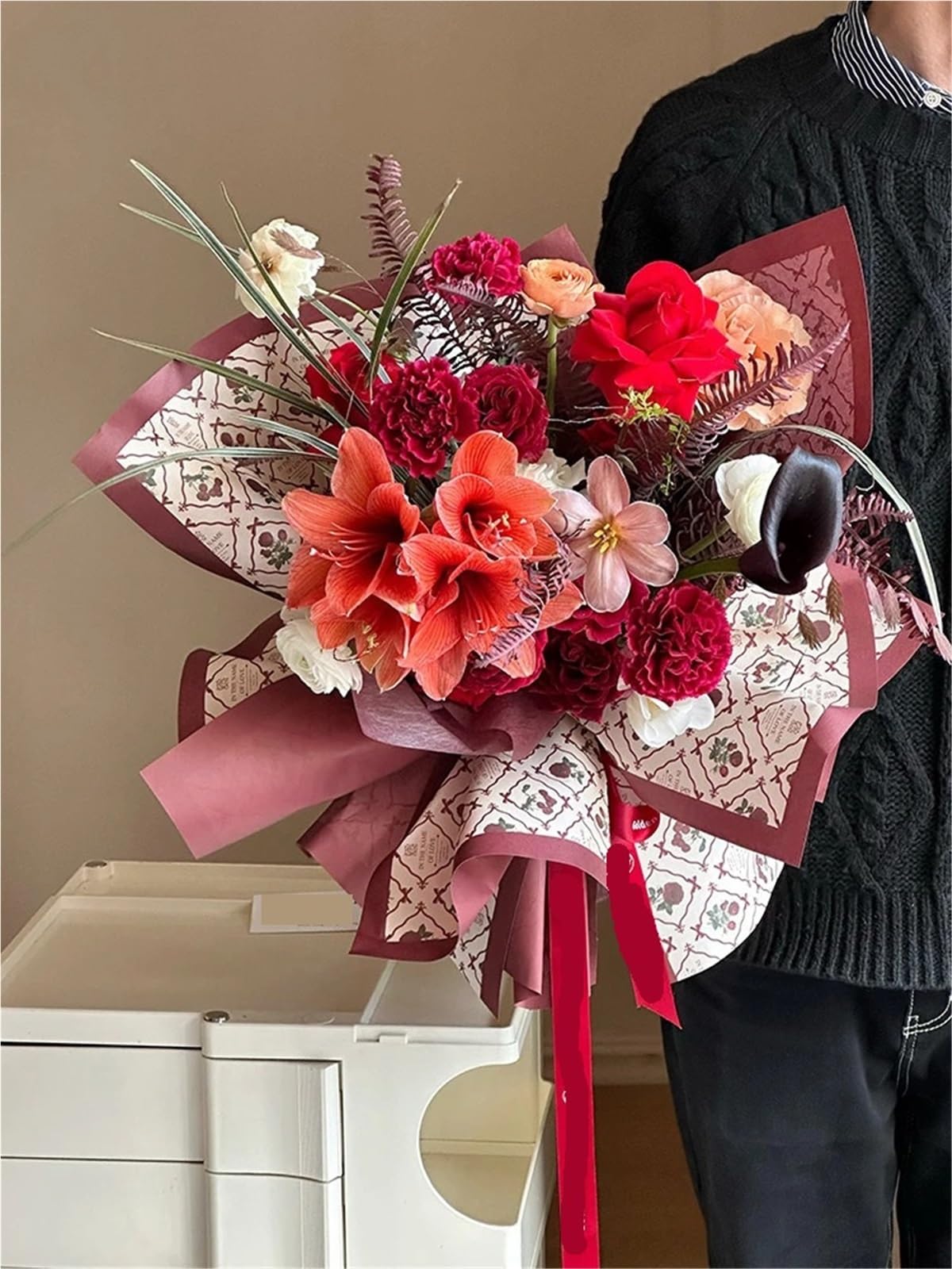 10 Stück Geschenkpapier für Valentinstag, Hochzeit | Einfache Blumen-wasserdichte Baumwollstrauß-Geschenkverpackungsbögen(Yellow)