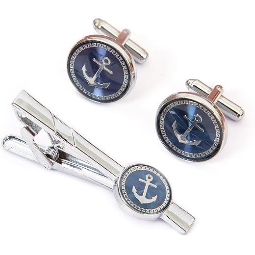 Mens Anchor Design Tie Pin + Cufflinks