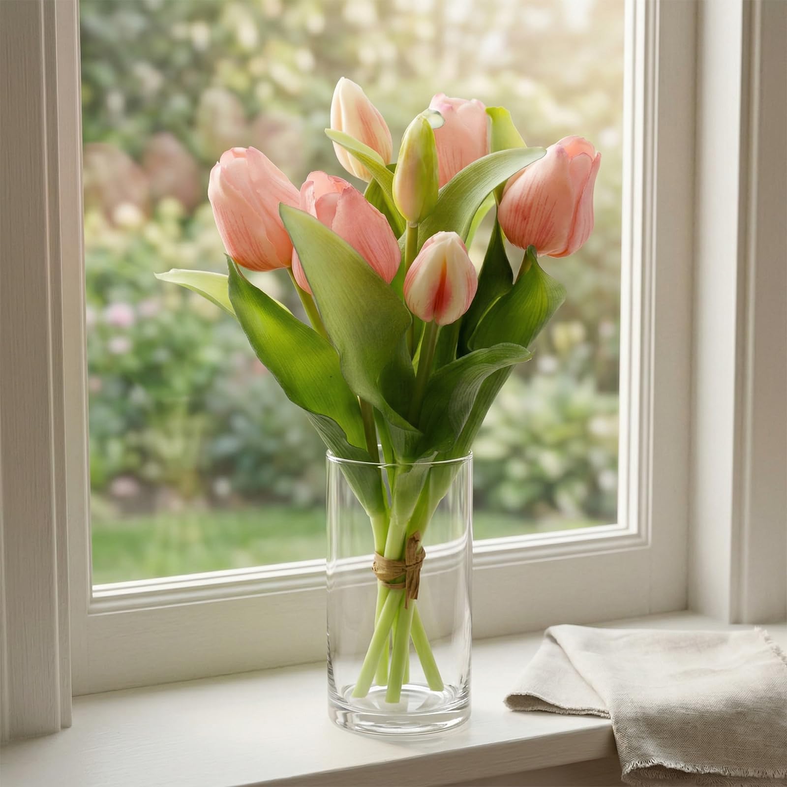Zouwel 7 Stück Frühlingsdeko Kunstblumen: Künstliche Tulpen wie echt,Real Touch Tulpenstrauß-Perfekte Deko für Frühling