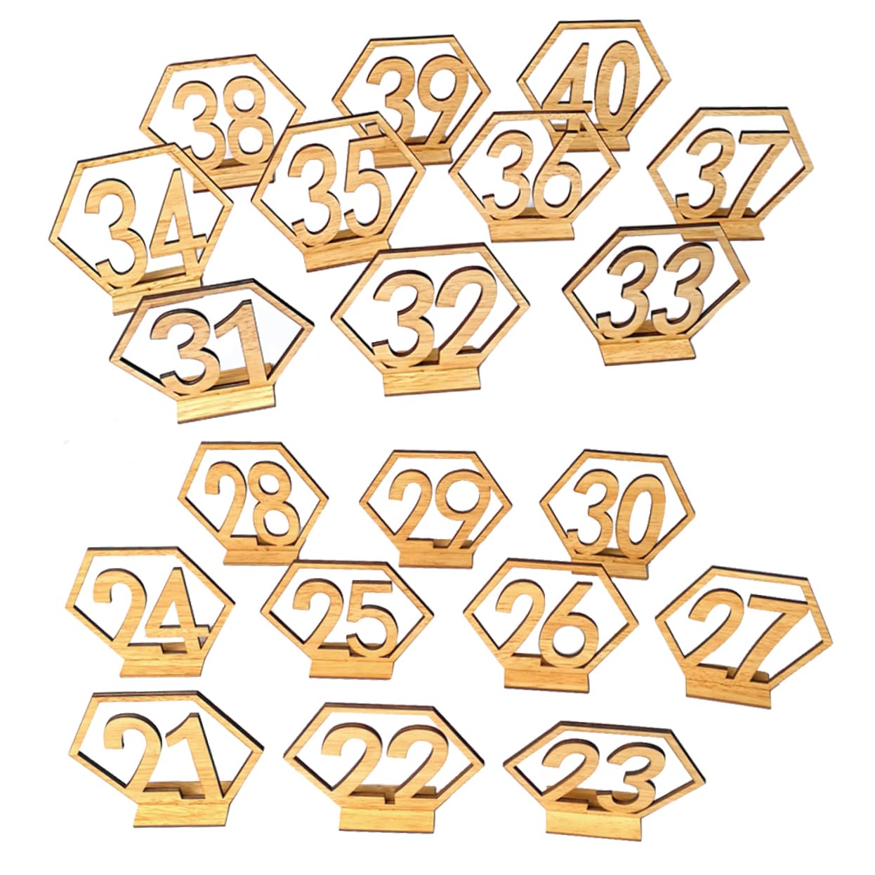 CIMAXIC Wooden Table Number Holders 21-40 Set Rustic Hexagon Shape for Wedding Banquet Decor