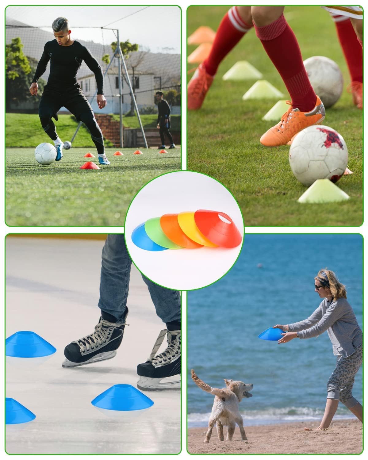 50 Pcs Plots Entrainement, Plots De Marquage pour Football Cône, Cônes à Disque avec Support de Rangement, Poche Filet, Plots Sport pour Délimitation Entraînement Football (5 Couleurs)