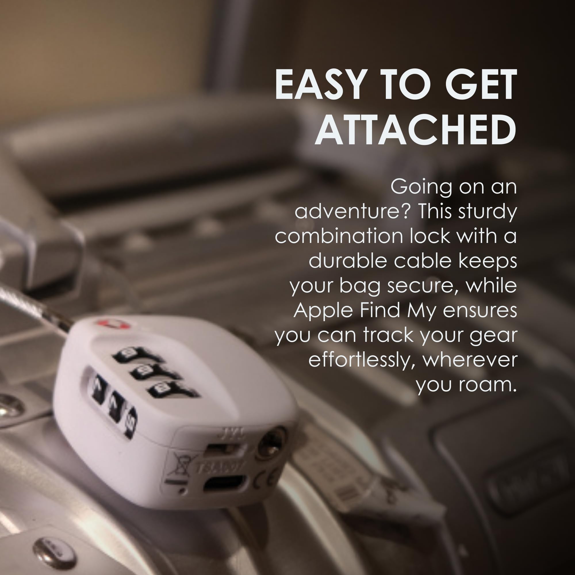 Boompods Cadenas Valise avec Fonction de Localisation - Cadenas Connectée avec Traceur Compatible avec Apple Find My App, Verrou Intelligent TSA pour Valise et Bagages, Batterie Rechargeable - Blanc