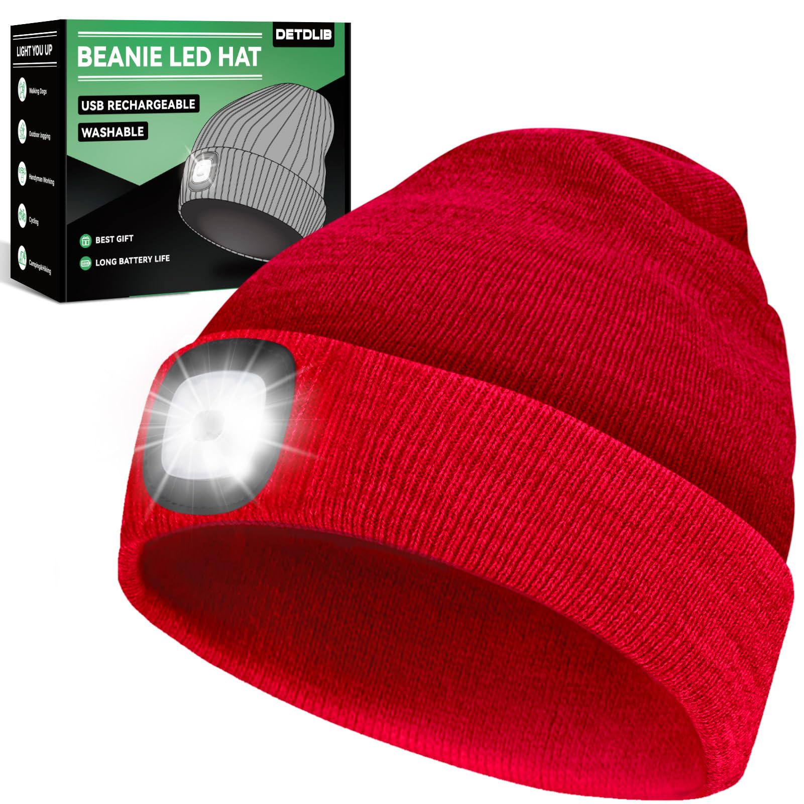 Detdlib Men's Red Gifts For Dad, Gifts For ，Beanie Hat With Light，Birthday Gifts For Him，Husband Dad, Wo, Fathers Day Gift From Daughter Wife Son,