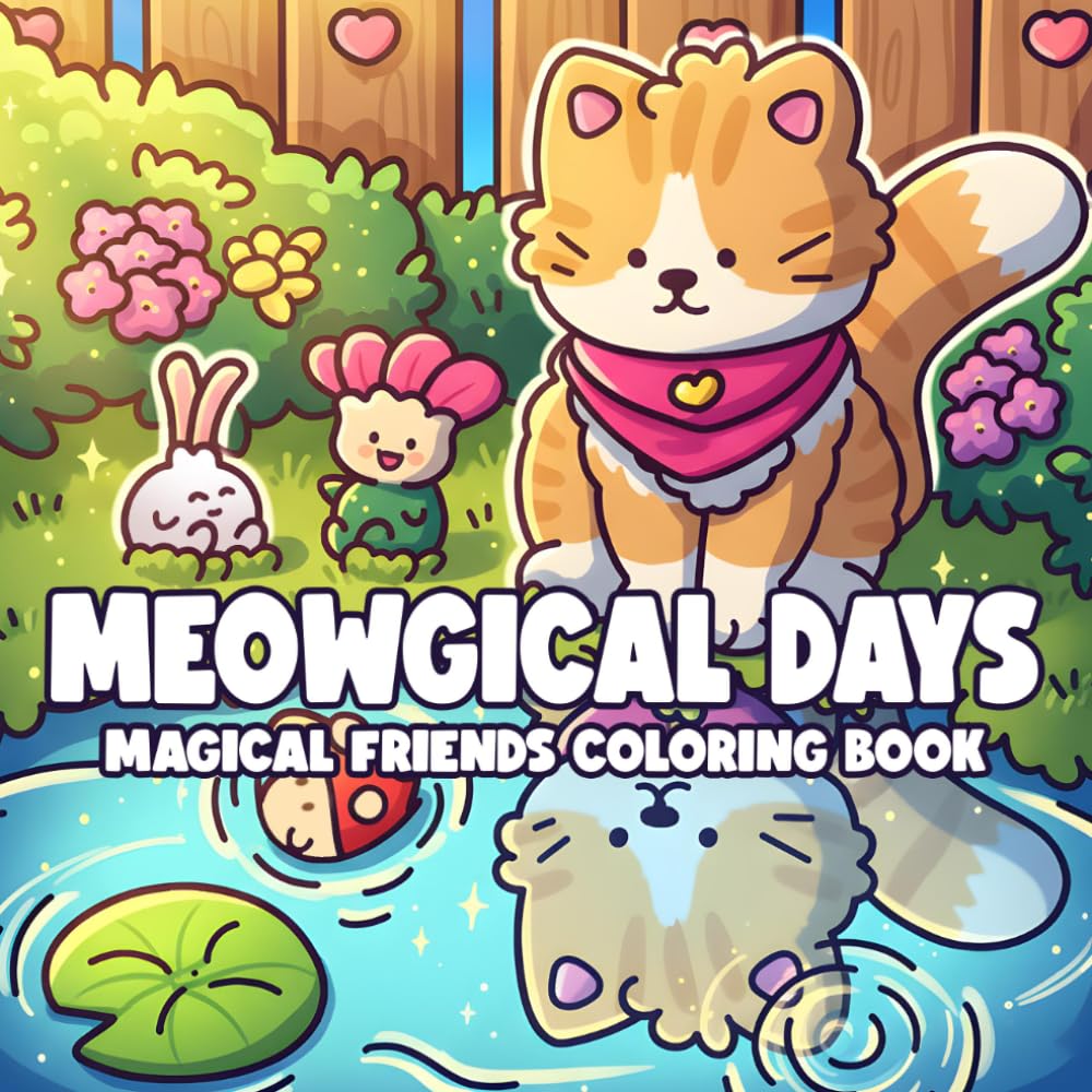 Meowgical Days: Funny Fantasy Cats Coloring pages with Cute Animal Friends and Simple Cozy Activities for Teens and Adults seeking Joy