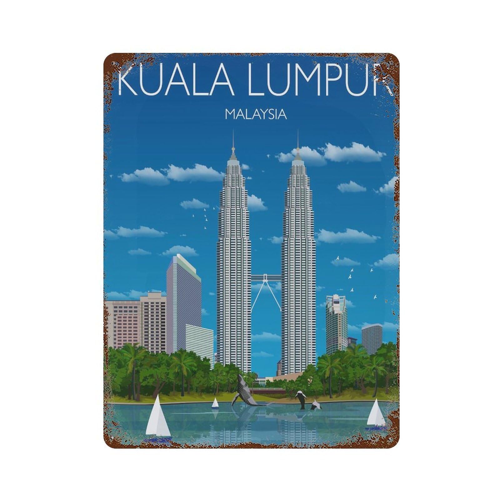 xiaoxiaoshen Travel of Kuala Lumpur Malaysia Wall Decor Art Metal Tin Poster Modern Home Decor Art Home Bar Shop Decorations Vintage Sign 40x30cm
