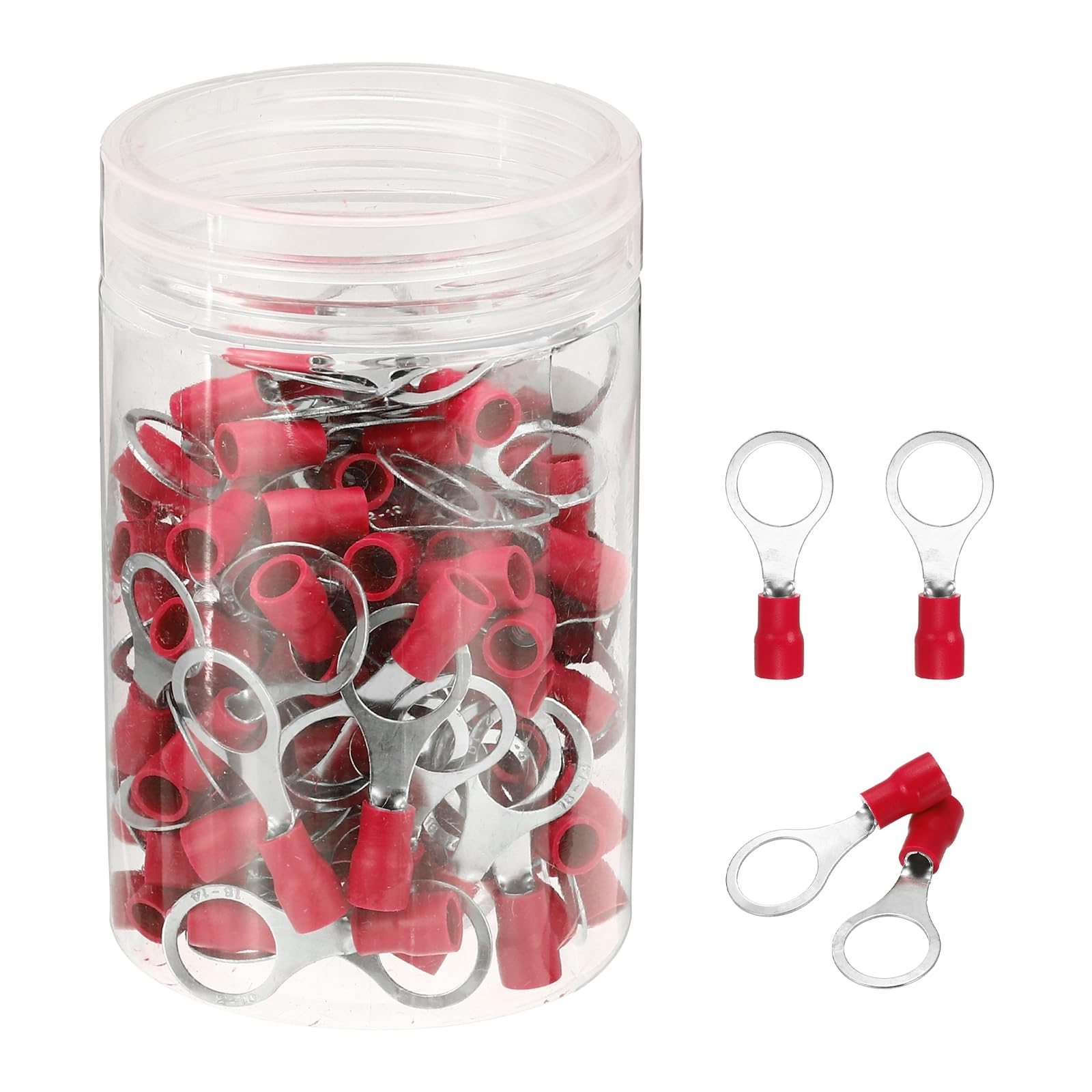 sourcing map 100Pcs Insulated Ring Terminal RV2-10 Battery Lugs 16-14AWG Electrical Crimp Terminals Eyelet Wire Connectors for Industrial, Electrical Wiring, Red