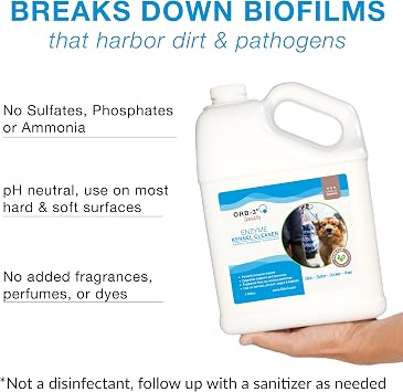 Orb-3 Enzyme Kennel Cleaner, Professional Pet Odor & Stain Remover Enzymatic Formula for Kennels, Crates, Floors, Carpets & Hard Surfaces, 1-Gallon Jug