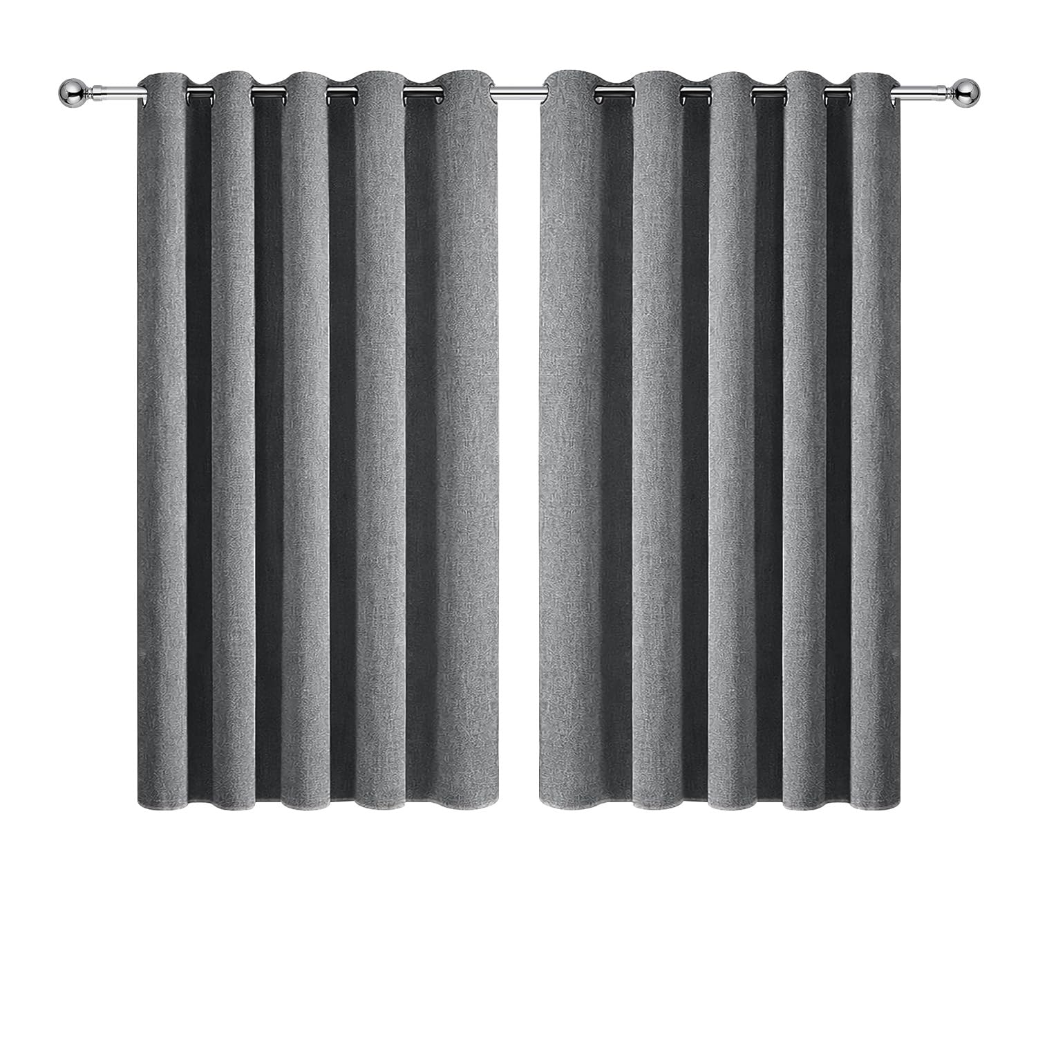 Aspire Homeware Charcoal Eyelet 100% Blackout Curtains For Bedroom 46X54 Inch Linen Curtains For Living Room 2 Panels With Tiebacks