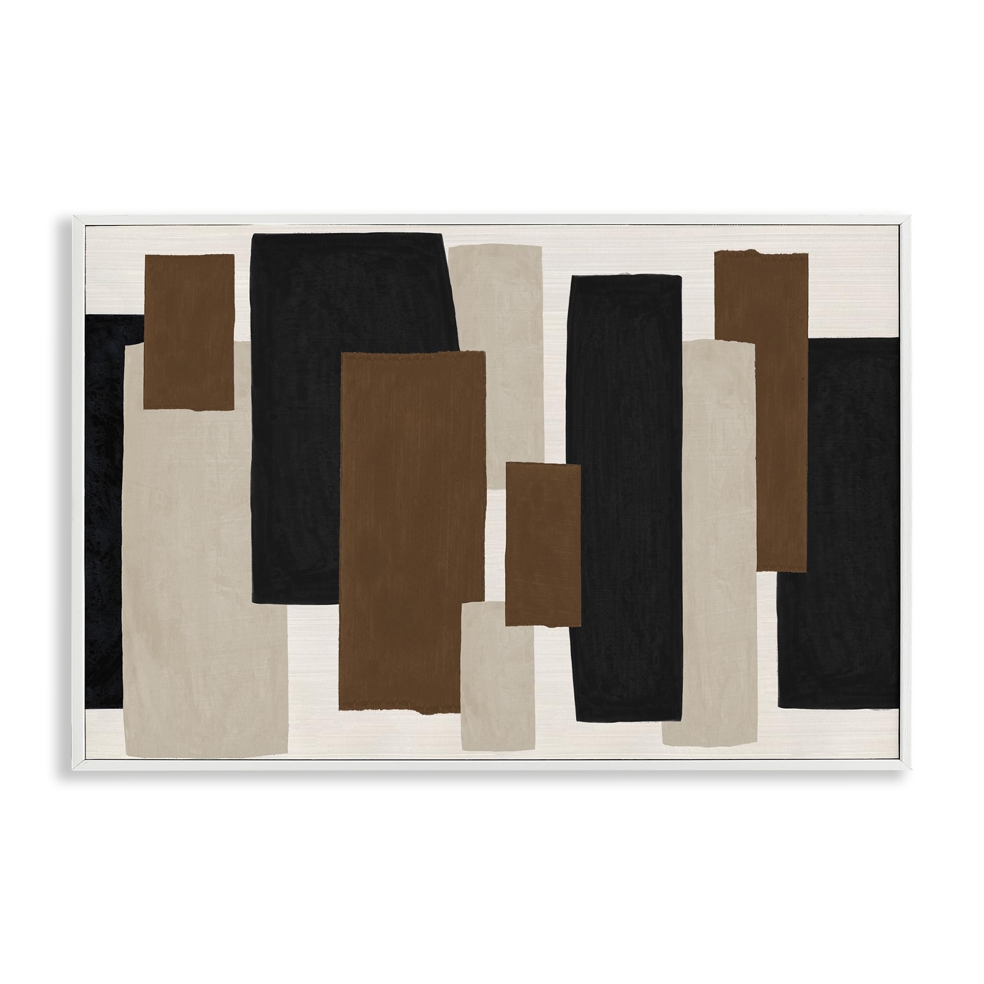Stupell Industries Coastal White (Textured) 'Minimal Vertical Blocks In Earth Tones'| Framed Giclee Art