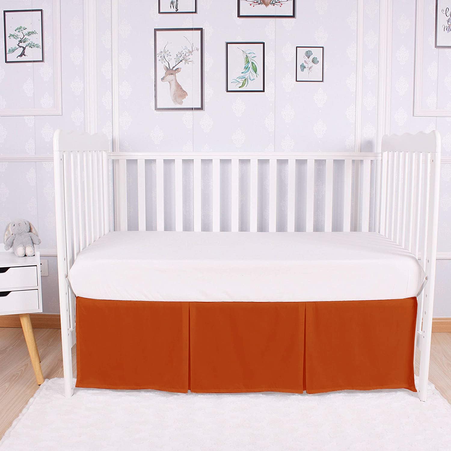 Box Pleated Mini Crib Bed Skirt Premium 100% Cotton 800 Thread Count Nursery Crib Toddler Bedding Crib Bedskirt for Baby Boys or Baby Girls, (24" x 38") + 10" Drop Lenght - Burnt Orange Solid