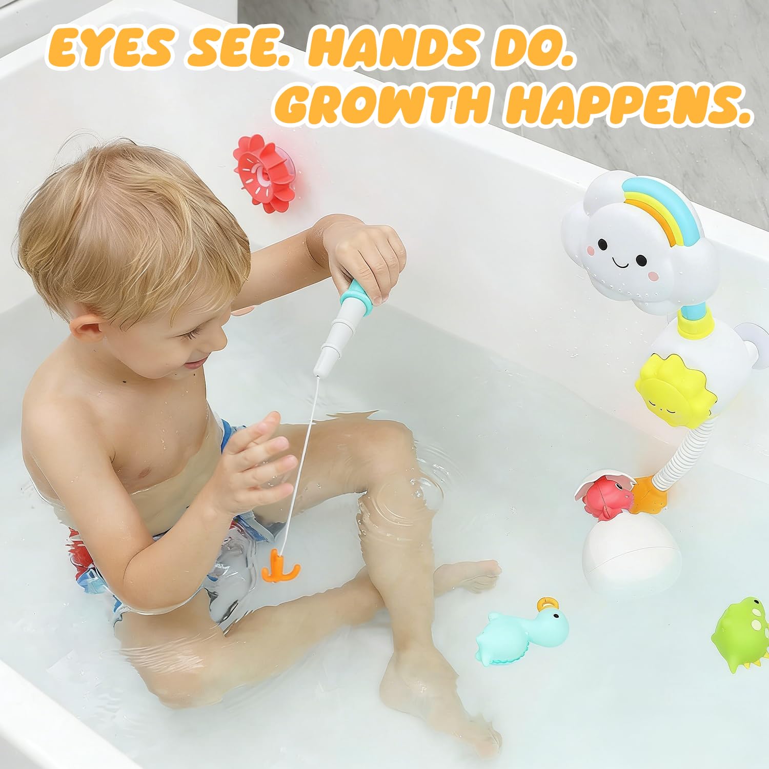 Cute Stone Badespielzeug mit Wasserdusche, Angelspiel, schwimmendes Squirting-Spielzeug für Kleinkinder und Babys ab 3 Jahren