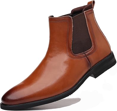 DADAWEN Mens Chelsea Boots Leather Casual Chukka Ankle Boots Classic Elastic Dress Boots for Men
