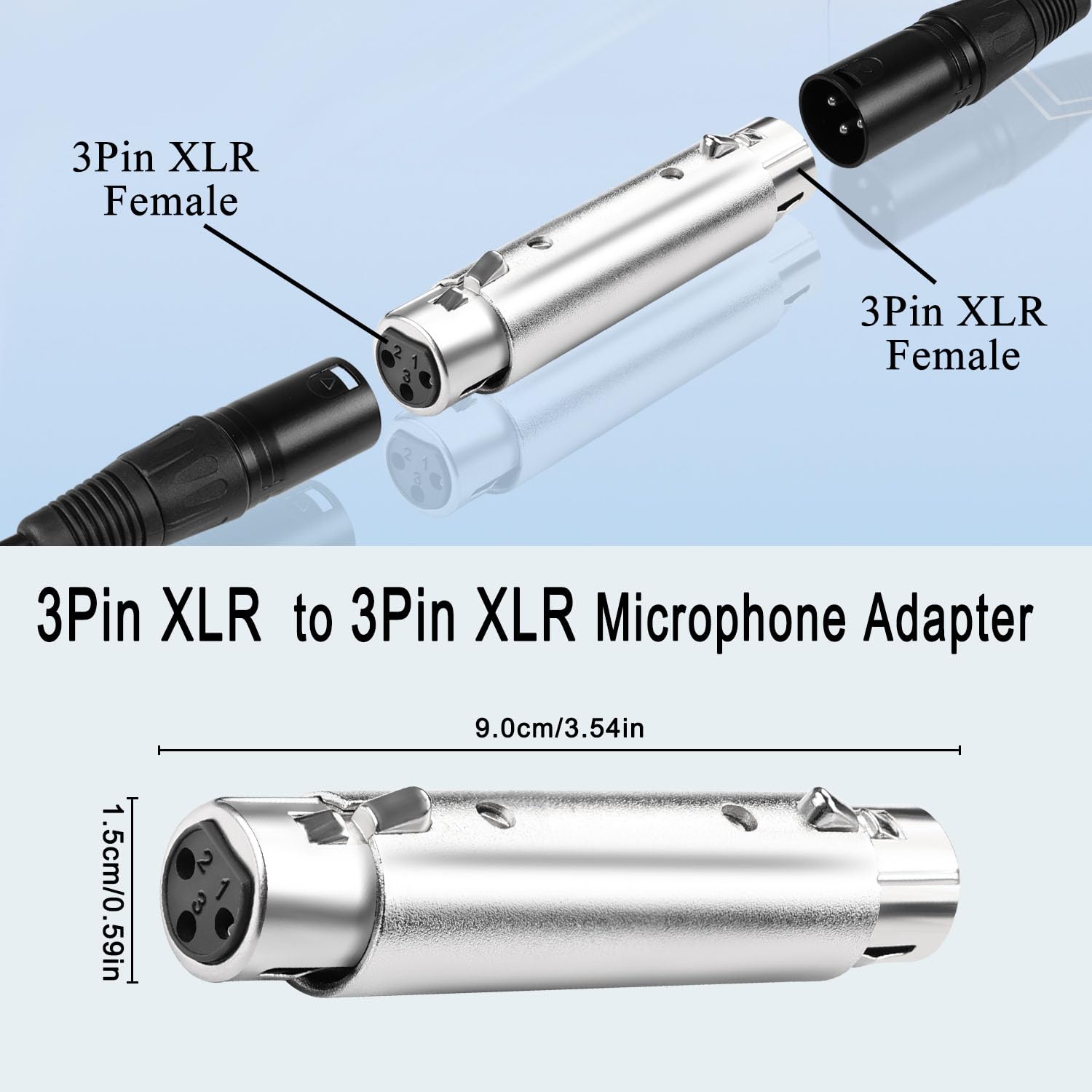 QIANRENON XLR Female to XLR Female Microphone Adaptor Extender 3Pin XLR Jack to Jack Balanced Audio Connector XLR Docking Expansion Socket, for Extension XLR Stage Audio Amplifier Mixer, 2Pcs