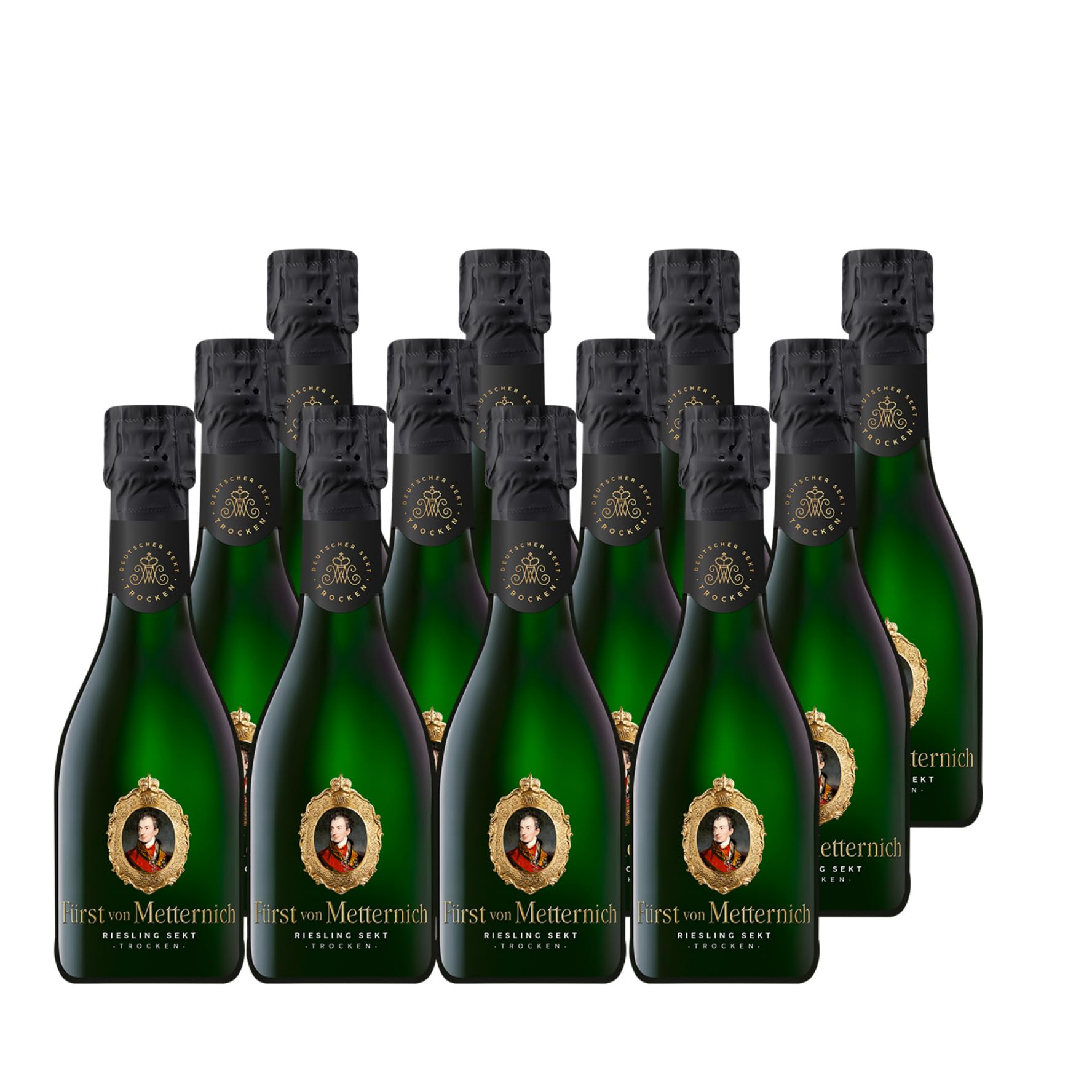 Fürst von Metternich Riesling Sekt, Trocken, Dry (12x0,2l) Premiumsekt aus rein deutschen Wein Anbaugebieten im Rheingau, Rheinhessen und der Pfalz, klare und ausgeprägte exotische Fruchtnoten