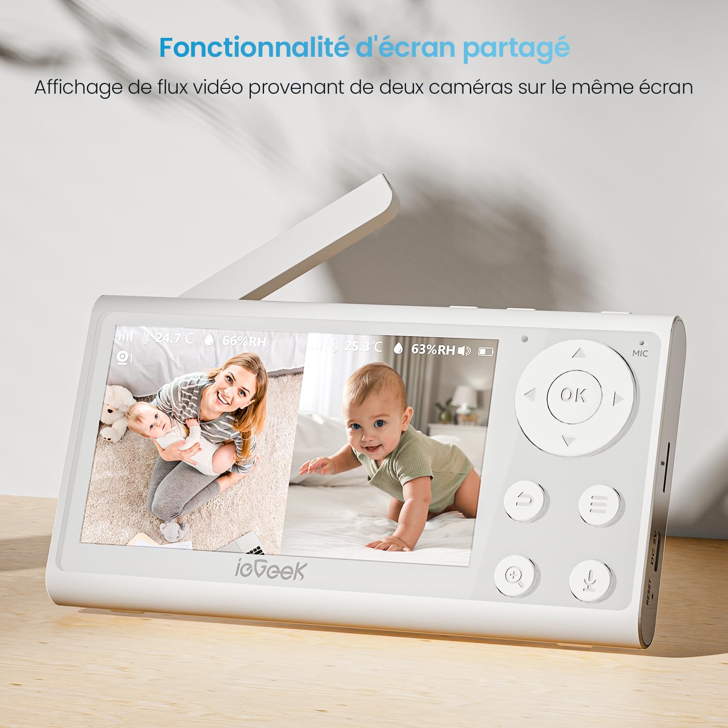 ieGeek Baby Monitor Video con 2 Fotocamere, 4.3" HD Telecamera Neonato Controllo Tramite APP Mobile & Monitor LCD, Avvisi Intelligenti/Visione Notturna/Tracciamento Automatico/Temperatura e Umidità
