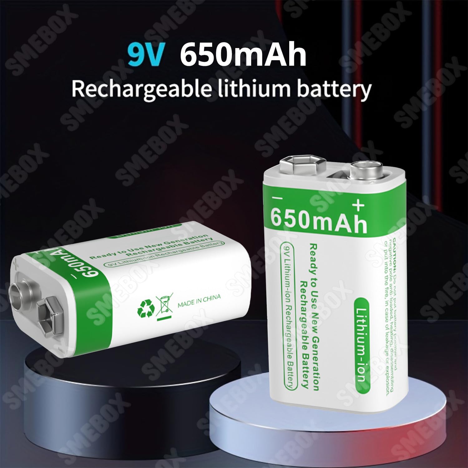 Pilas Recargables de 9V con Cargador y Cable USB, Pila Litio Recargable 650mAh (5850mWh) para Detector Humo, Multímetro, Mando a Distancia, Micrófono Inalámbrico, Guitarra Eléctrica (8 Pcs)