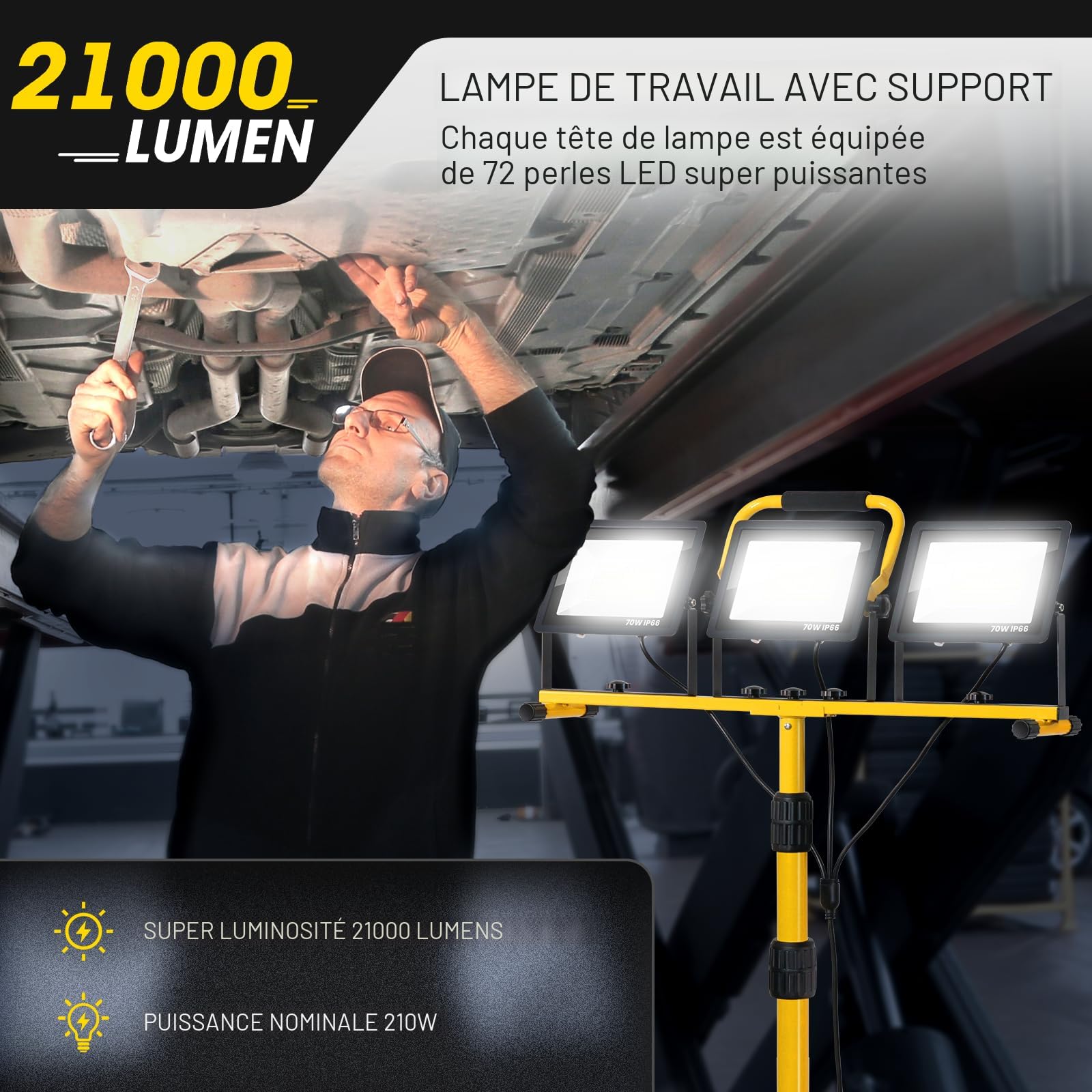 Phares de travail LED 21 000 lm avec support - Lampe de travail