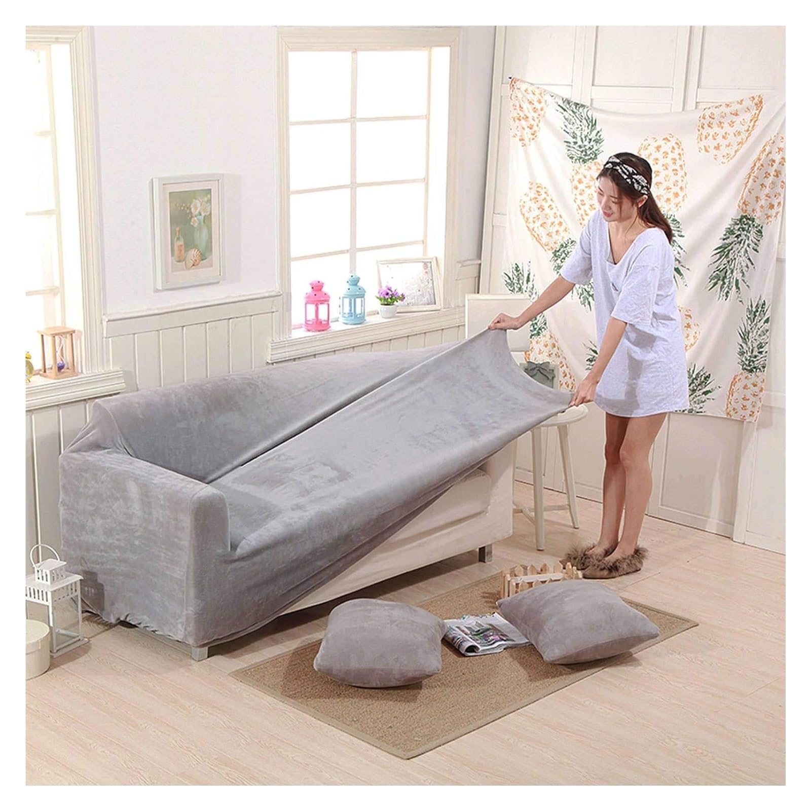 Bad Stoelhoezen,wasbare Stretch Meubelbeschermer Hoge Spandex Glad Geometrisch Patroon Fauteuilhoezen,bankhoes Voor Fauteuil (1 Stukken,Groente