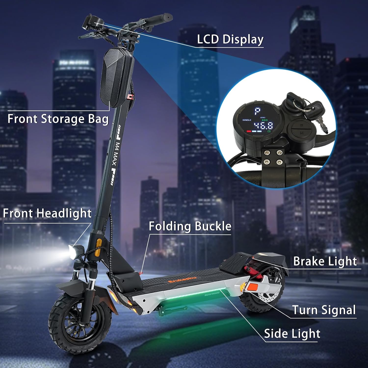 Electric Scooter Adults 1600/2000W Motor 50 Miles Long Range & 30/35 MPH Top Speed 10" Off Road Tire Folding E-Scooter 48V 20.8AH Battery Kick Scooter with Detachable Seat for Commuter Outdoor