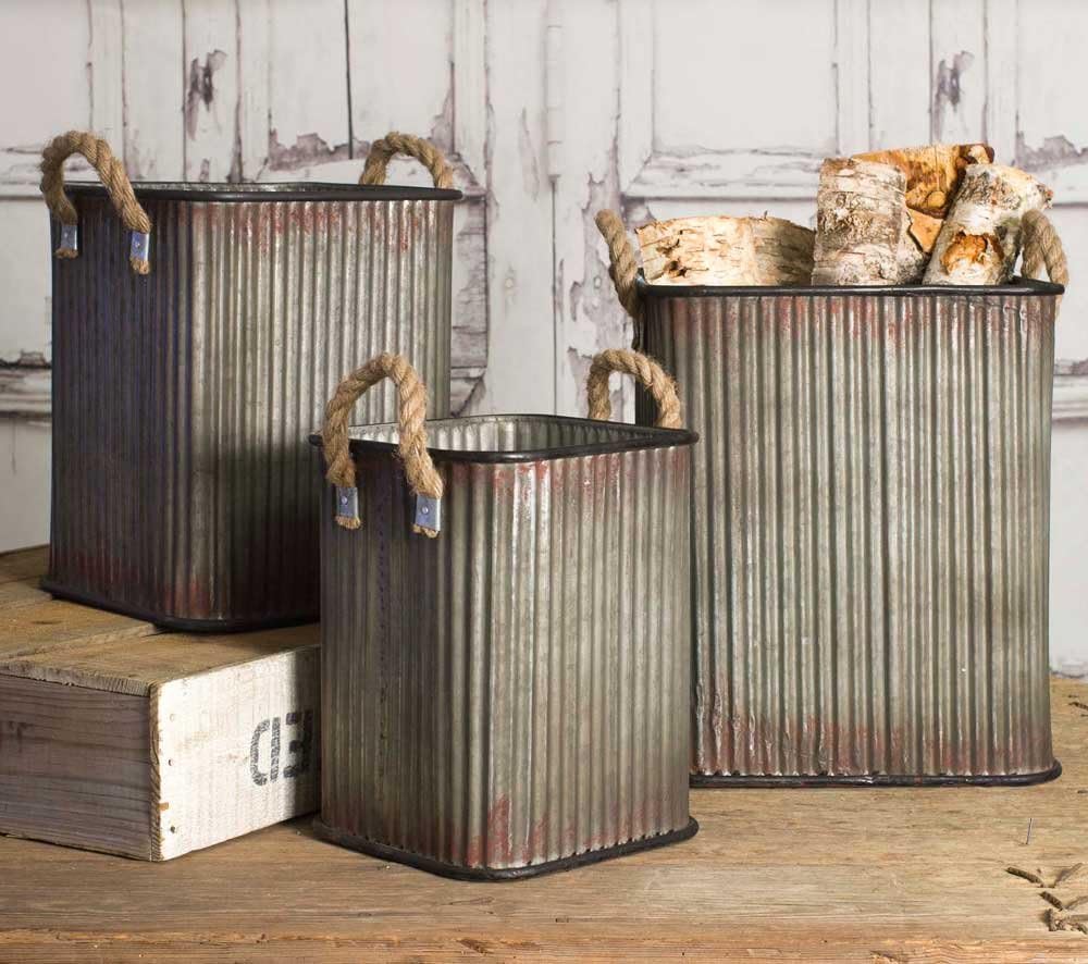 Industrial Inspired Corrugated Metal Storage Bins (set of 3)