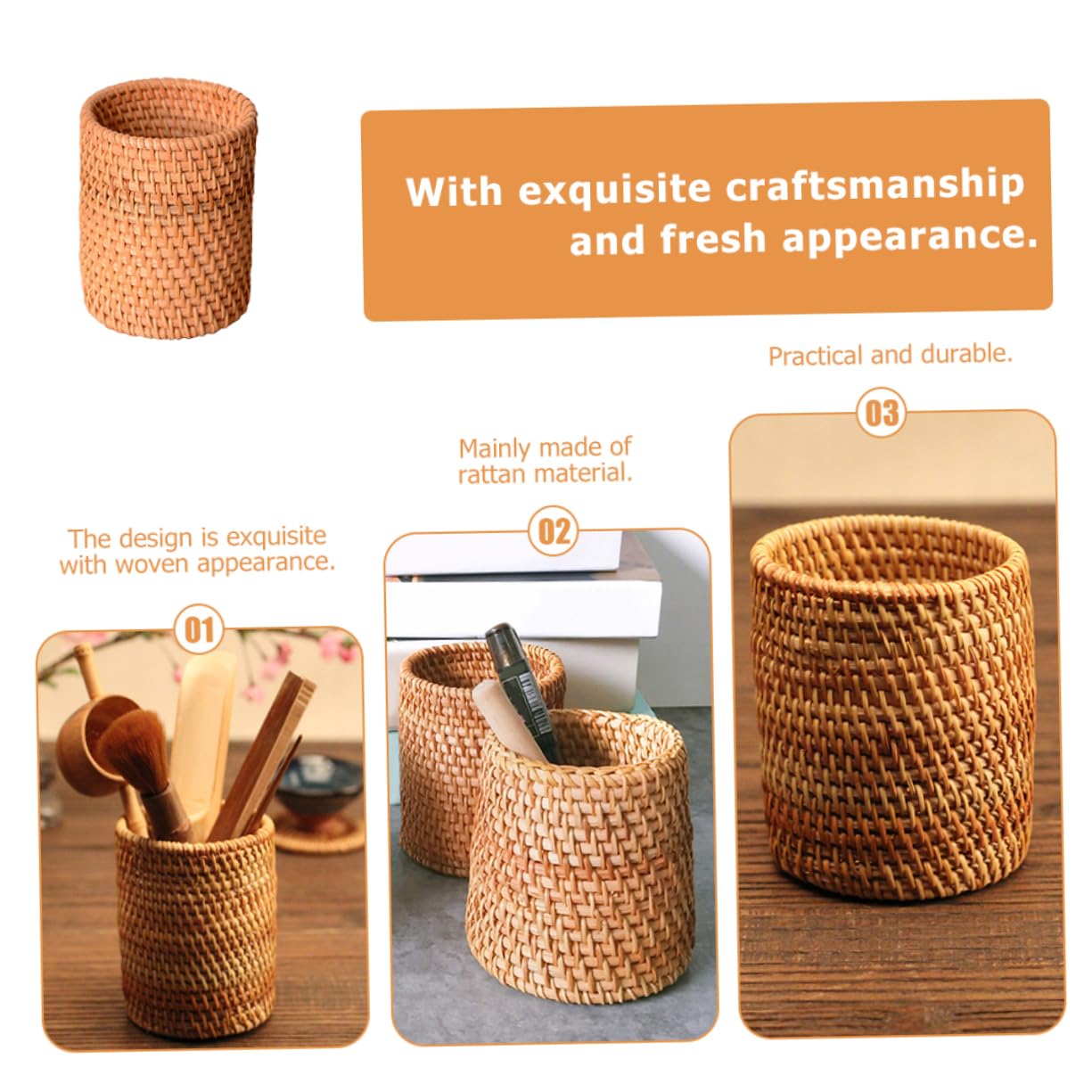 Cabilock Lot De 3 Porte-pinceaux De Maquillage En Rotin Matériau Sûr Organisateur De Voyage Boîte De Rangement Pour Pinceaux De Bureau