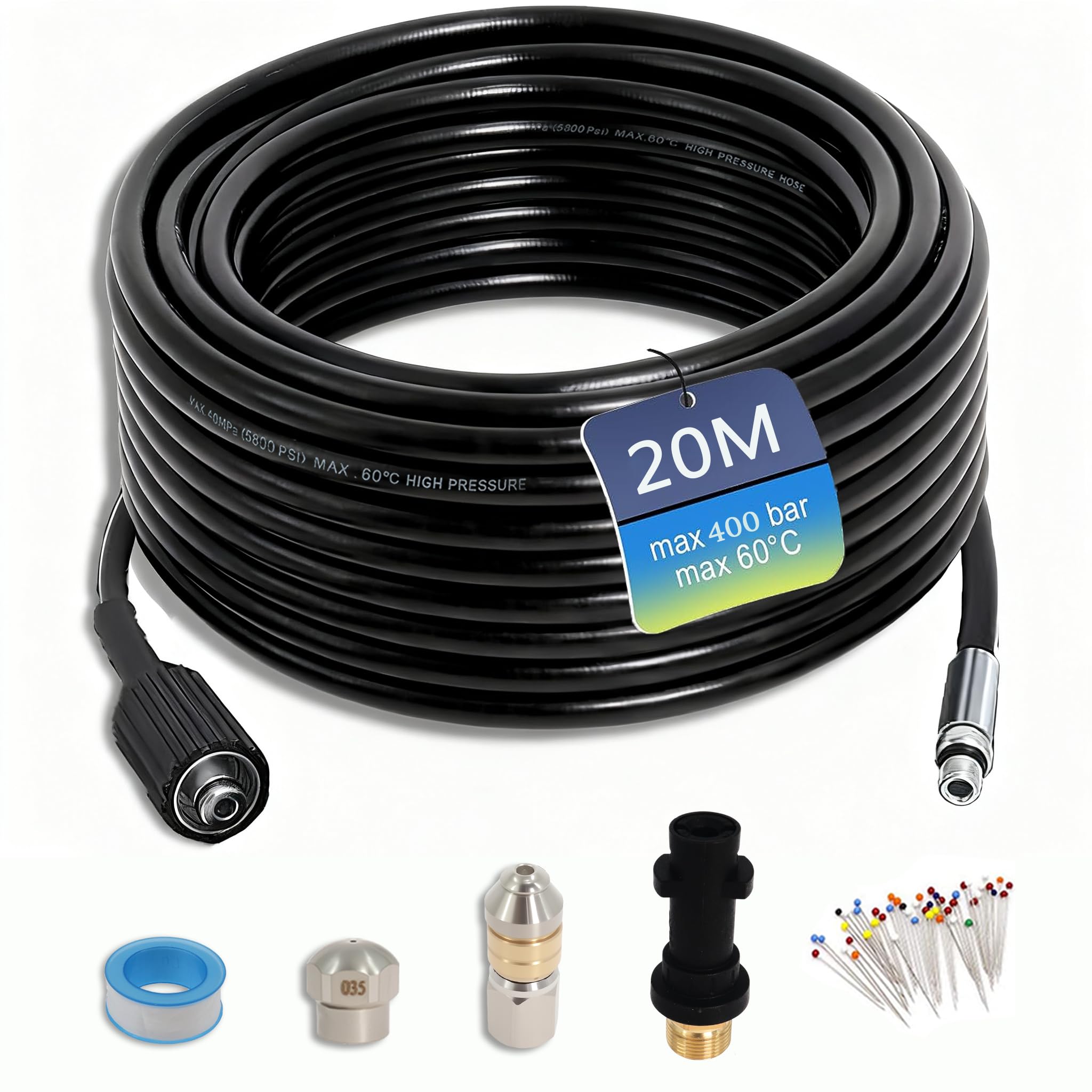 Manguera de Limpieza de Tuberías 20 m, 400 Bar, 60 °C