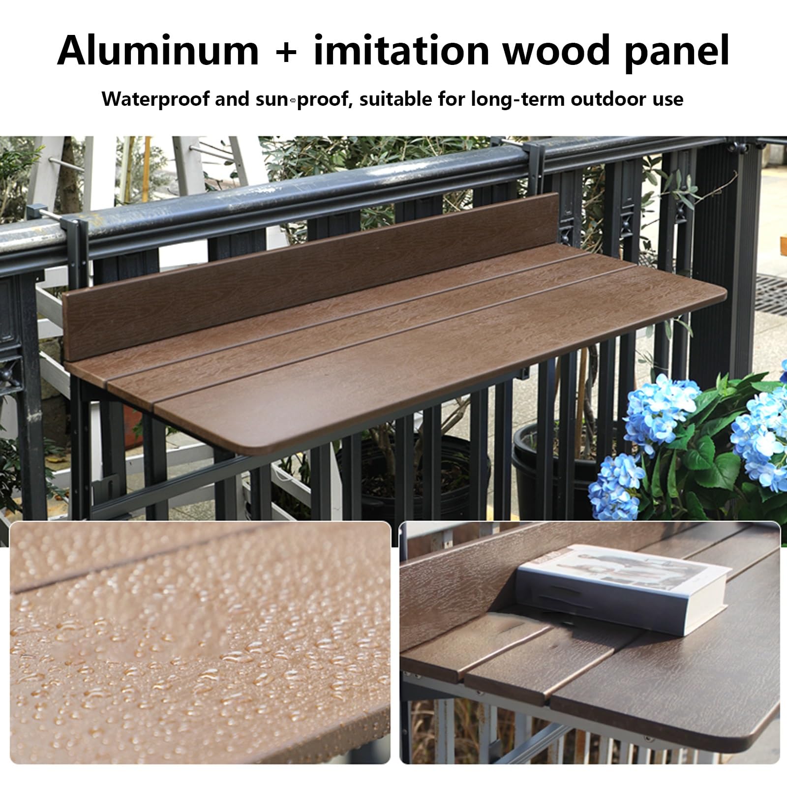 Tavolino da balcone esterno,Tavolino pieghevole da balcone,Tavolo sospeso ad altezza regolabile su 2 livelli,Tavolino Pieghevole,per esterno giardino ufficio(L60*w27cm/L23.6*W10.6IN)