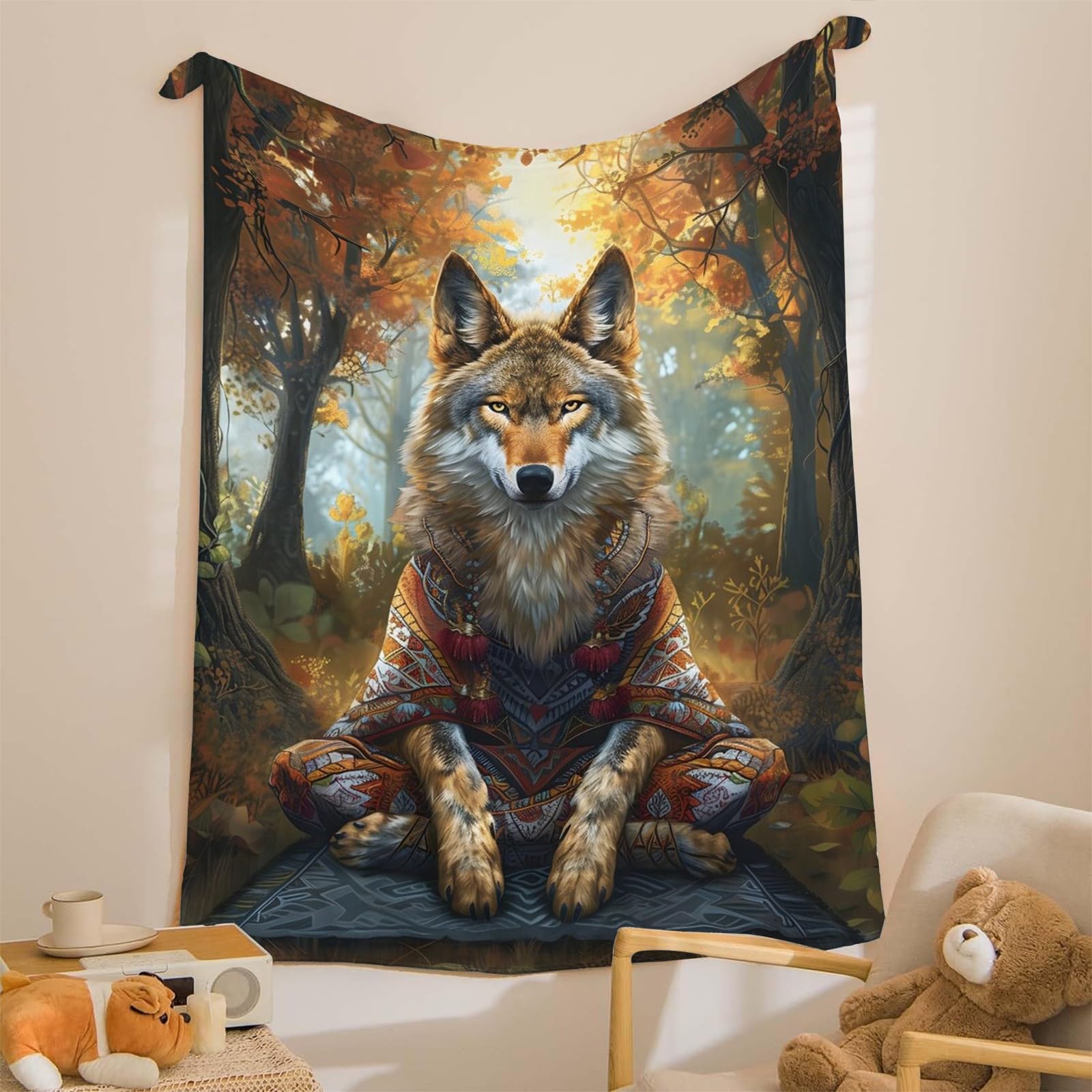 Generisch Puszysty koc wilk 200 x 200 cm, miękki i dwustronny koc polarowy, idealny koc na sofę dla wszystkich, przytulny koc na sofę i łóżko mg1283