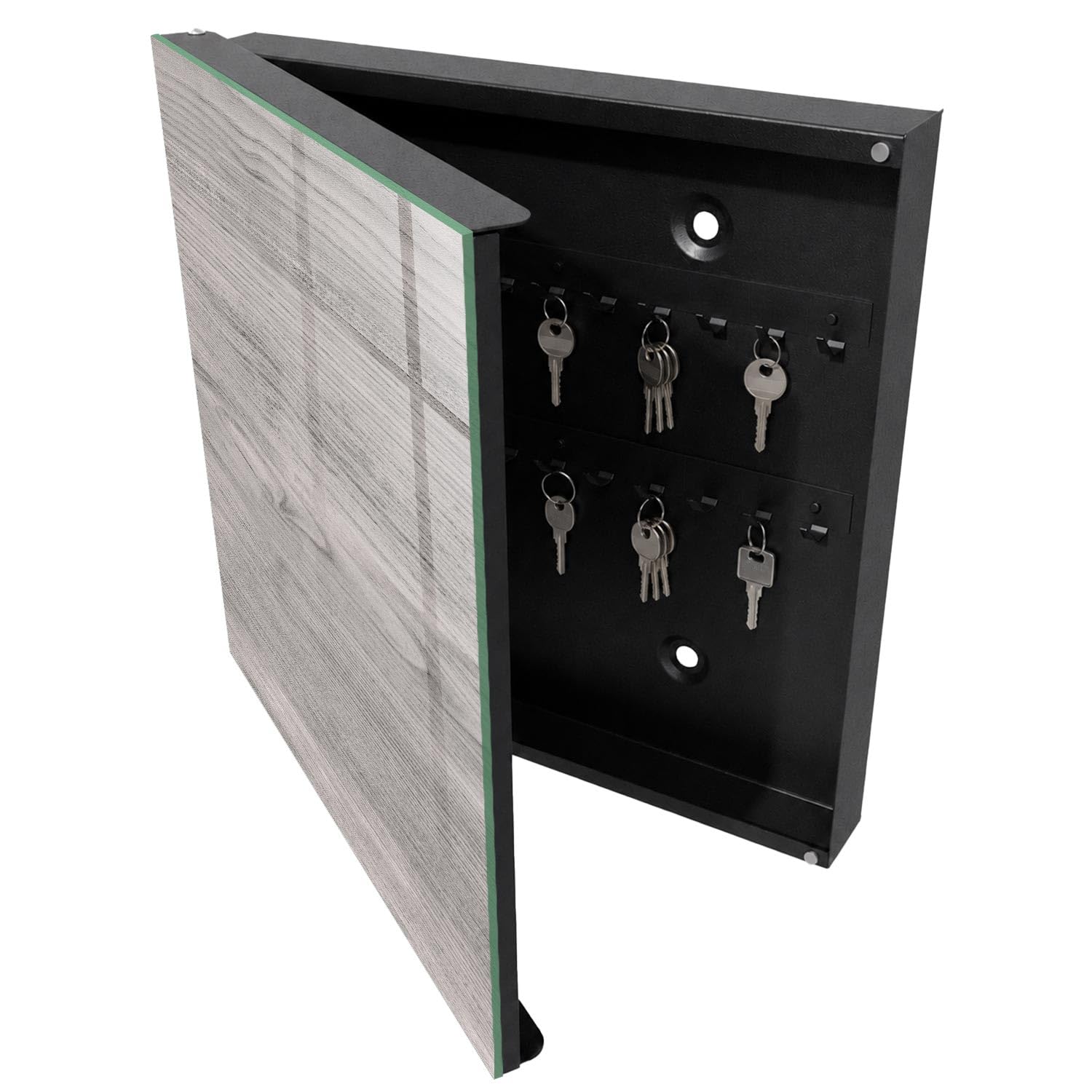 Tulup Armoire à Clés 30x30 cm | Noir | Porte Gauche | Fixation Murale | Bois Gris | Panneau Avant en Verre | en Métal | Chevilles Incluses | pour Rangement de Clefs | Decorative